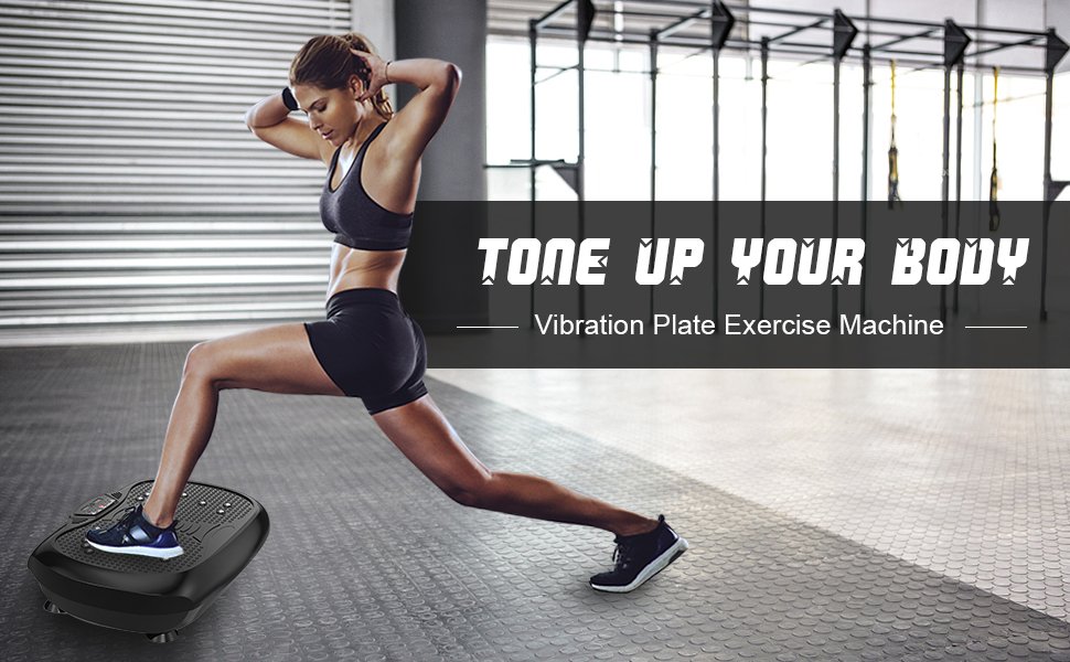 Girl doing lunges on vibration plate exercise machine
