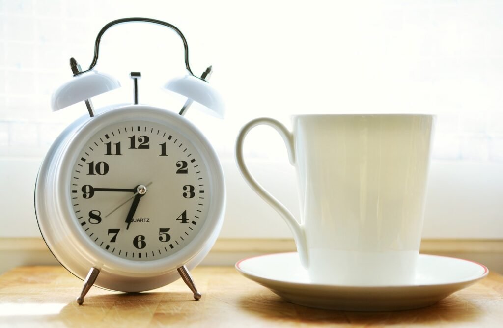 Fasting window clock by cup of tea